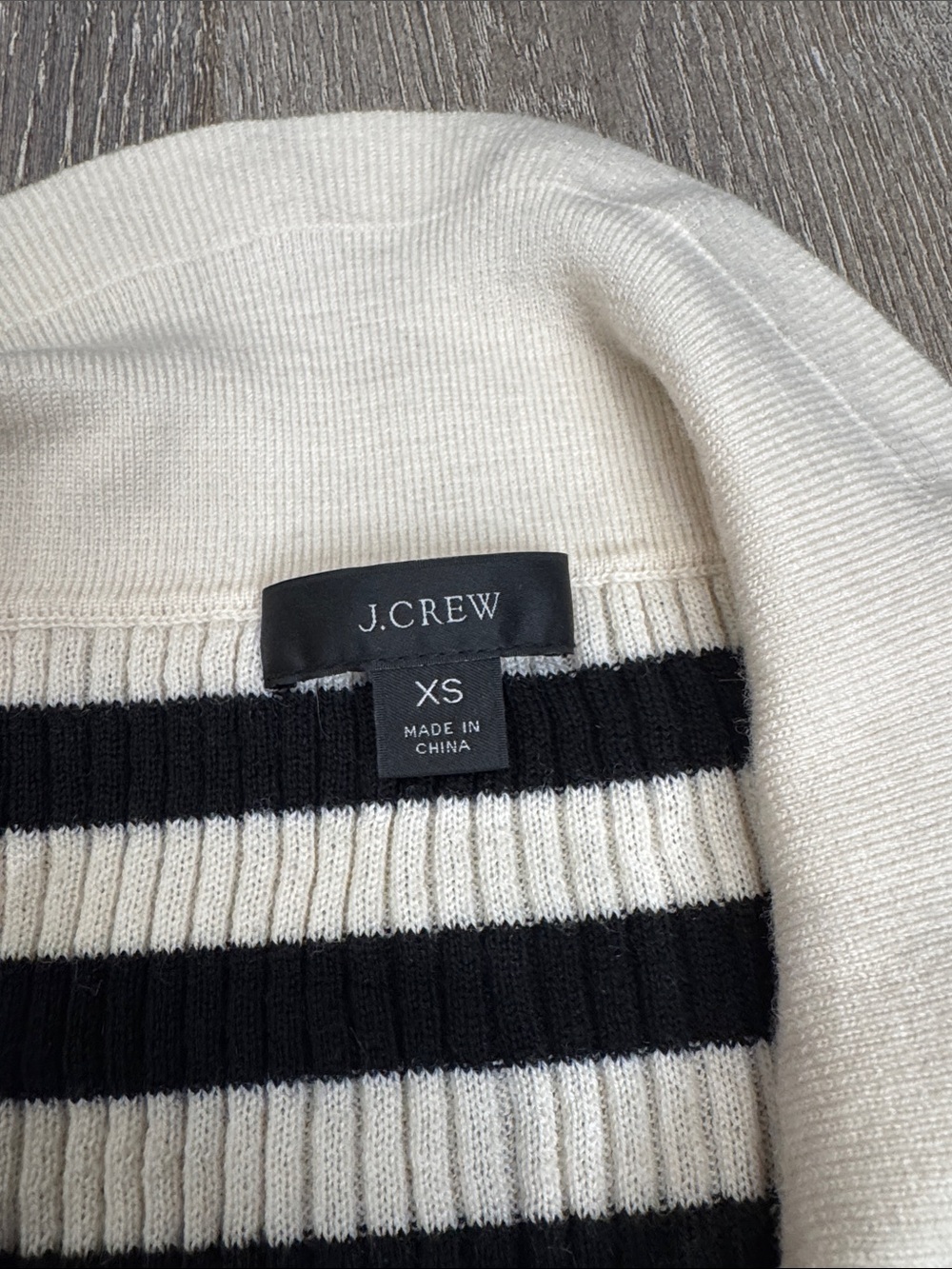 J. Crew merino wool Black and White Striped Ribbed Polo Sweater CB0843 - Picture 2 of 4